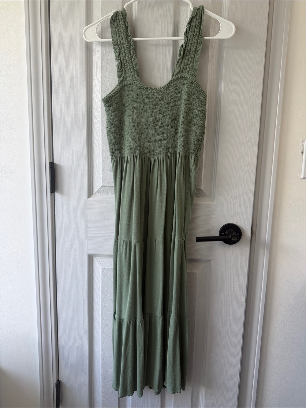 aerie Sage Green Smocked Tiered Maxi Dress